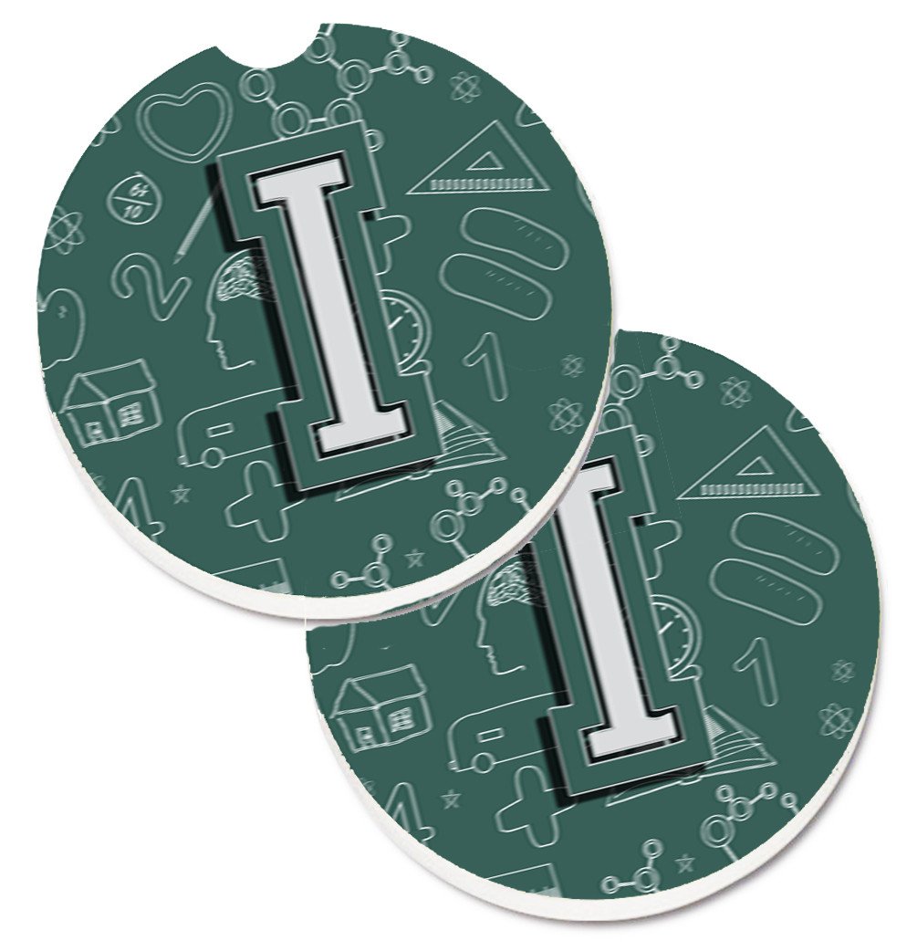 Letter I Back to School Initial Set of 2 Cup Holder Car Coasters CJ2010-ICARC by Caroline&#39;s Treasures