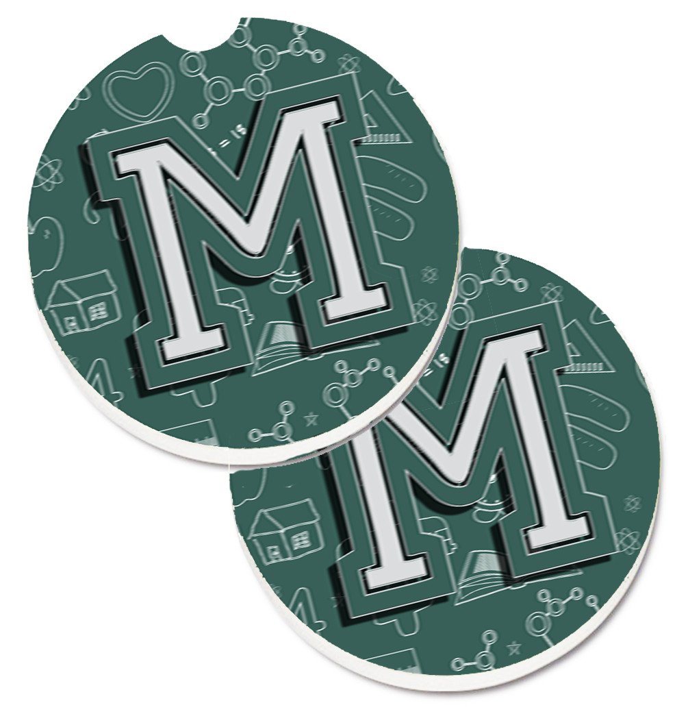 Letter M Back to School Initial Set of 2 Cup Holder Car Coasters CJ2010-MCARC by Caroline&#39;s Treasures