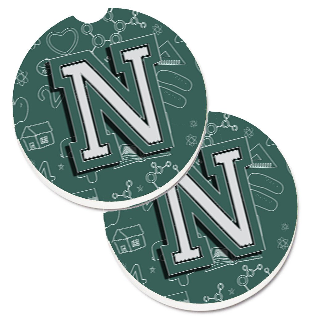 Letter N Back to School Initial Set of 2 Cup Holder Car Coasters CJ2010-NCARC by Caroline&#39;s Treasures