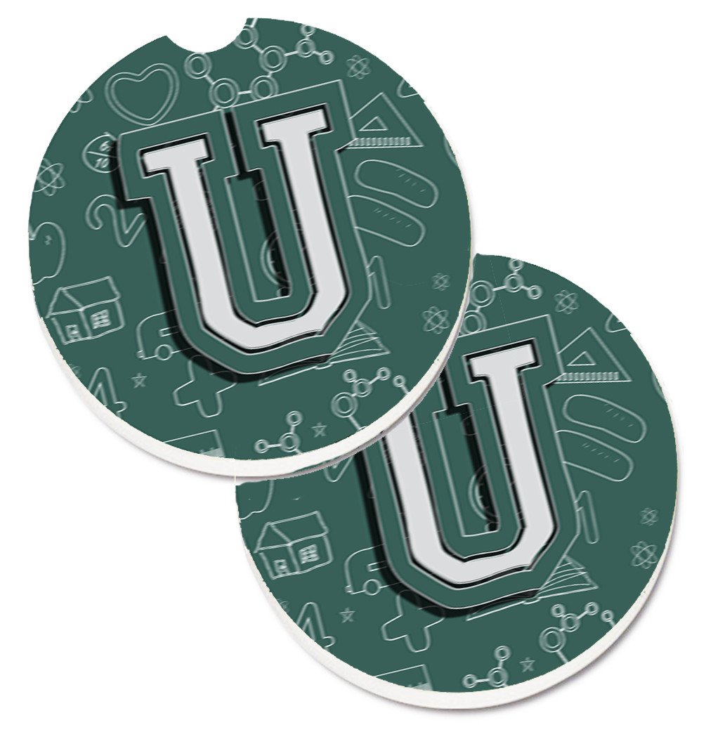 Letter U Back to School Initial Set of 2 Cup Holder Car Coasters CJ2010-UCARC by Caroline&#39;s Treasures