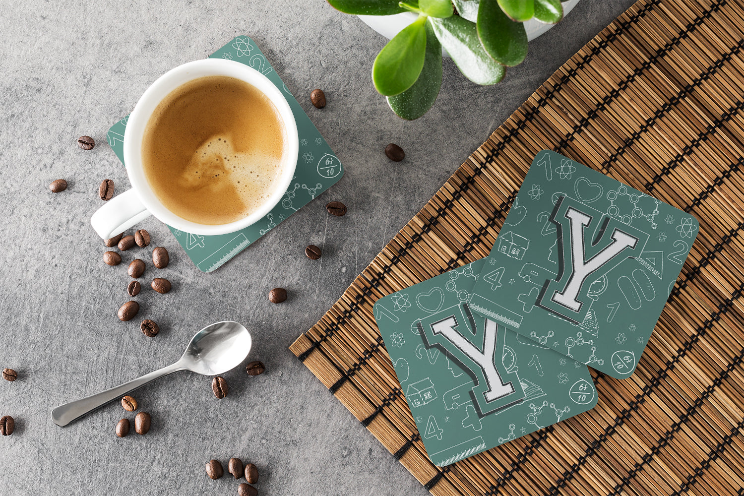 Set of 4 Letter Y Back to School Initial Foam Coasters CJ2010-YFC - the-store.com