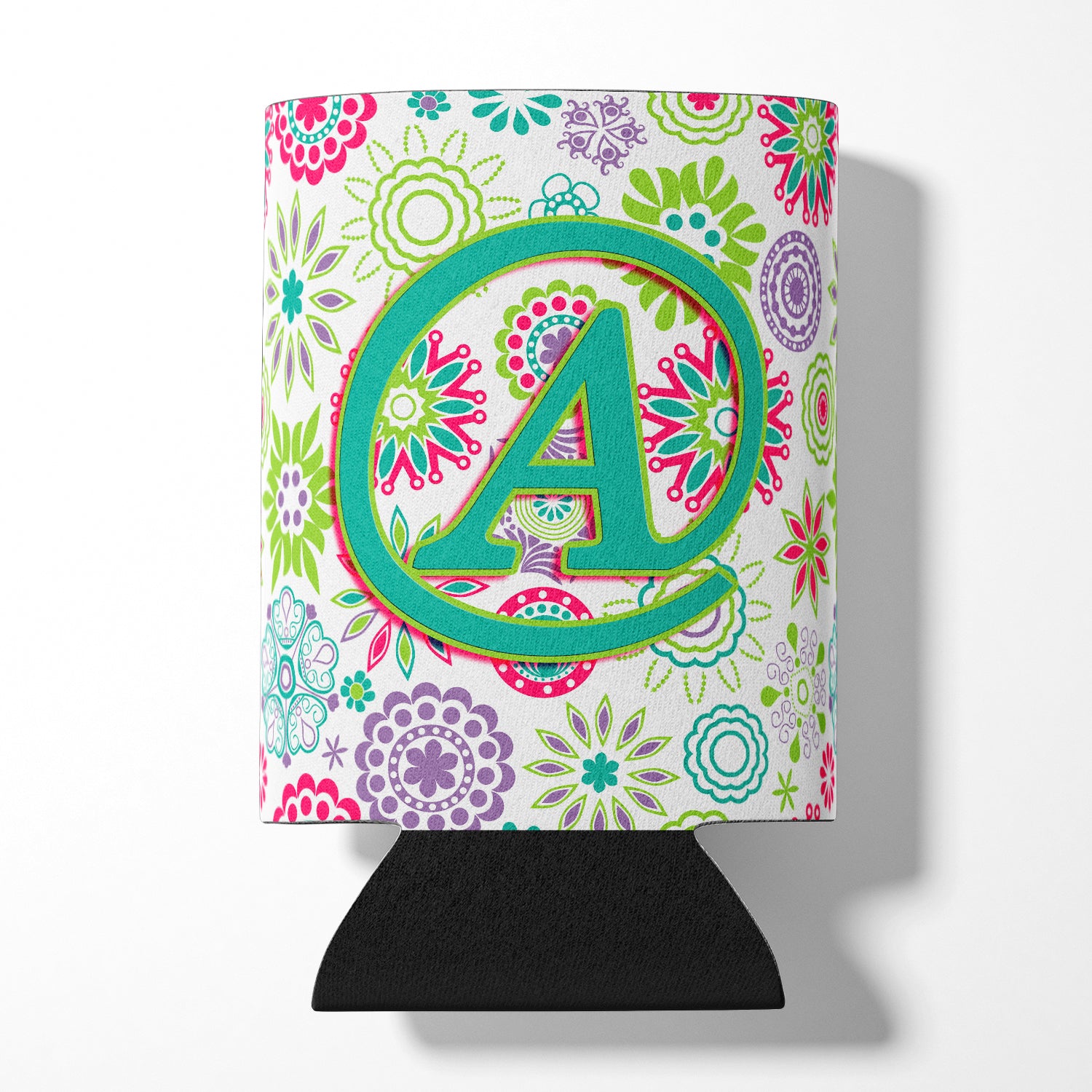 Letter A Flowers Pink Teal Green Initial Can or Bottle Hugger CJ2011-ACC.