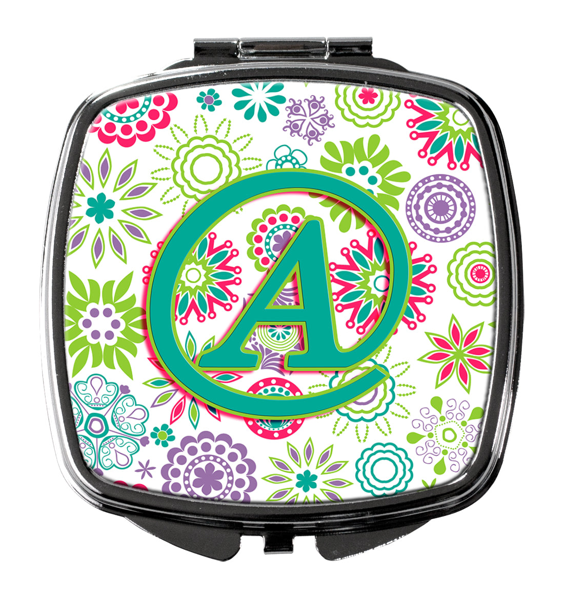 Letter A Flowers Pink Teal Green Initial Compact Mirror CJ2011-ASCM  the-store.com.