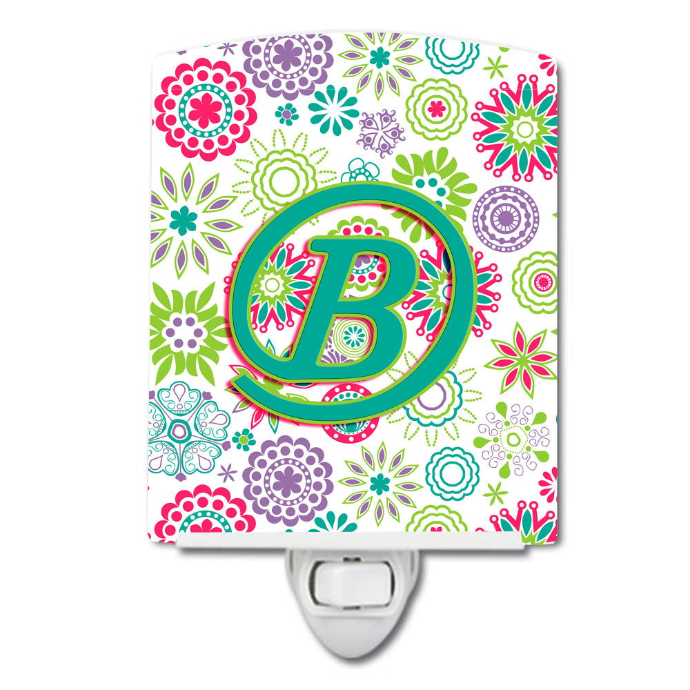 Letter B Flowers Pink Teal Green Initial Ceramic Night Light CJ2011-BCNL - the-store.com