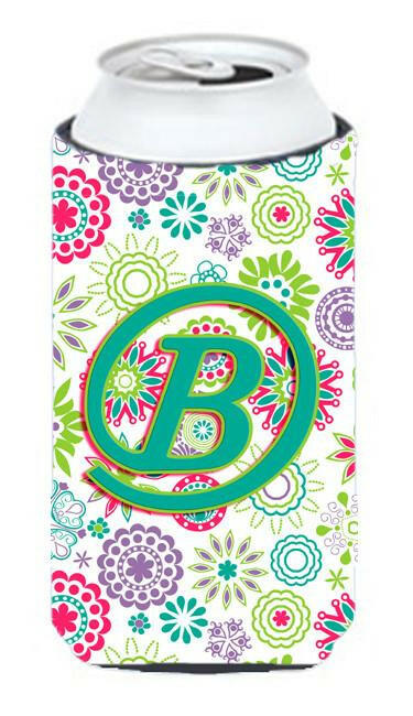 Letter B Flowers Pink Teal Green Initial Tall Boy Beverage Insulator Hugger CJ2011-BTBC by Caroline's Treasures