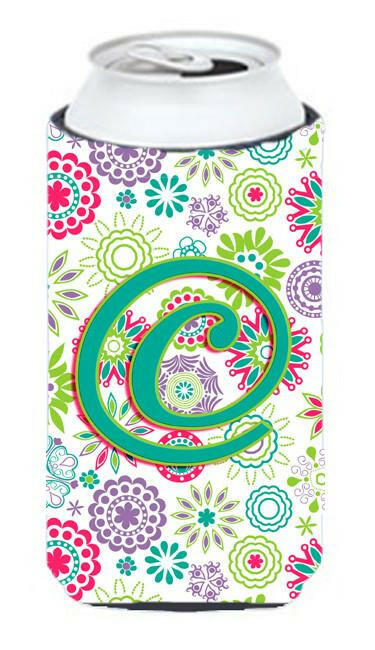 Letter C Flowers Pink Teal Green Initial Tall Boy Beverage Insulator Hugger CJ2011-CTBC by Caroline's Treasures