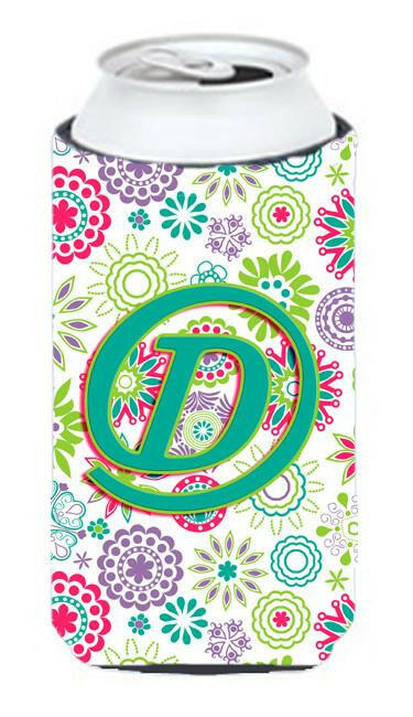 Letter D Flowers Pink Teal Green Initial Tall Boy Beverage Insulator Hugger CJ2011-DTBC by Caroline's Treasures