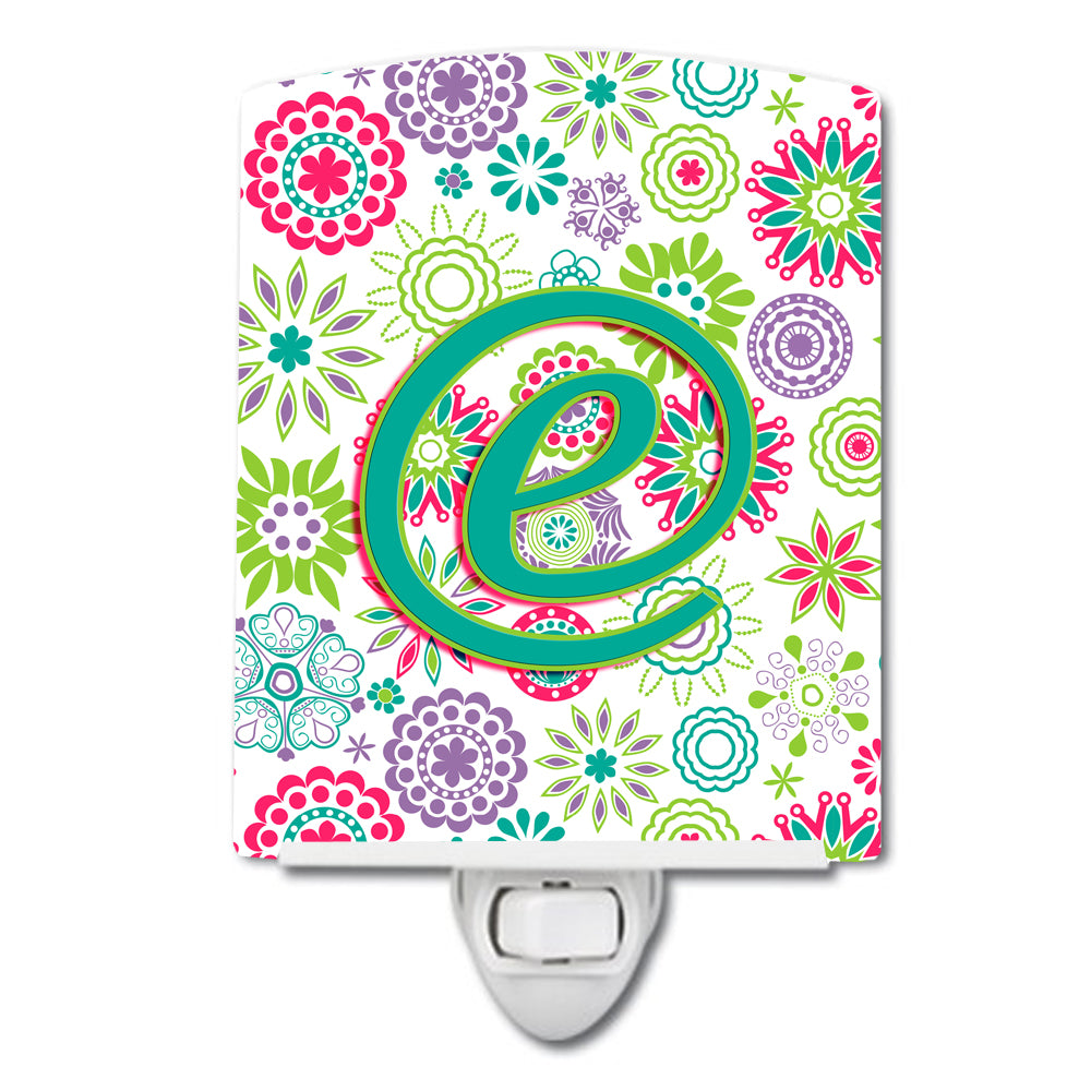 Letter E Flowers Pink Teal Green Initial Ceramic Night Light CJ2011-ECNL - the-store.com