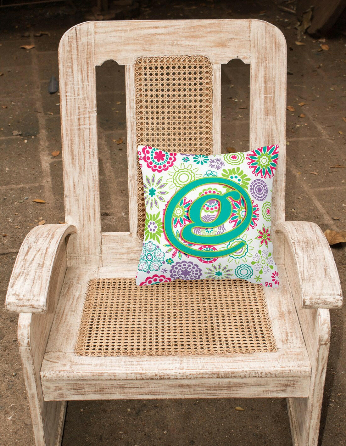 Letter G Flowers Pink Teal Green Initial Canvas Fabric Decorative Pillow CJ2011-GPW1414 by Caroline's Treasures