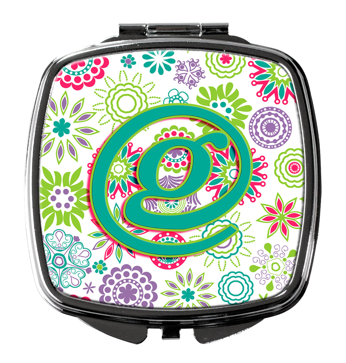 Letter G Flowers Pink Teal Green Initial Compact Mirror CJ2011-GSCM  the-store.com.