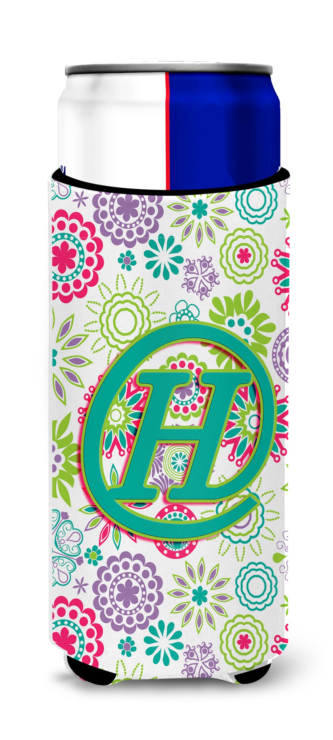 Letter H Flowers Pink Teal Green Initial Ultra Beverage Insulators for slim cans CJ2011-HMUK.