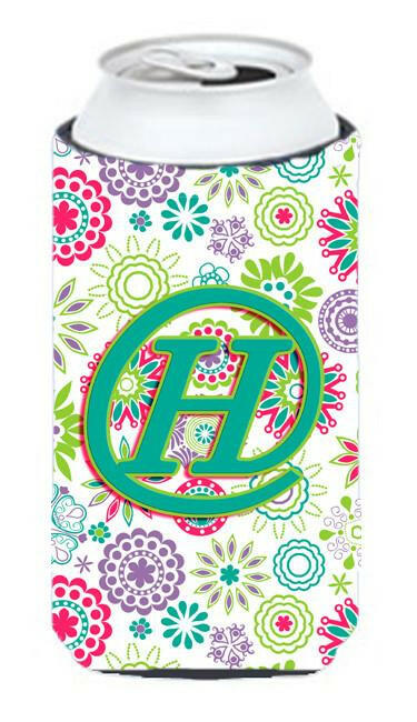 Letter H Flowers Pink Teal Green Initial Tall Boy Beverage Insulator Hugger CJ2011-HTBC by Caroline's Treasures