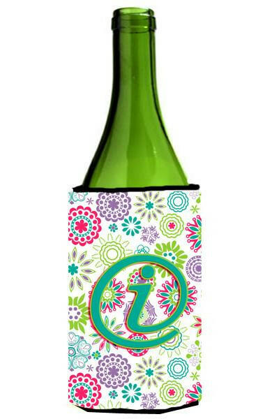 Letter I Flowers Pink Teal Green Initial Wine Bottle Beverage Insulator Hugger CJ2011-ILITERK by Caroline's Treasures