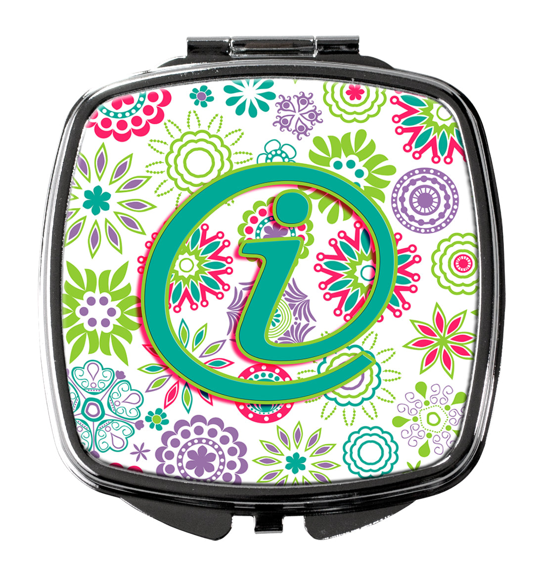 Letter I Flowers Pink Teal Green Initial Compact Mirror CJ2011-ISCM  the-store.com.