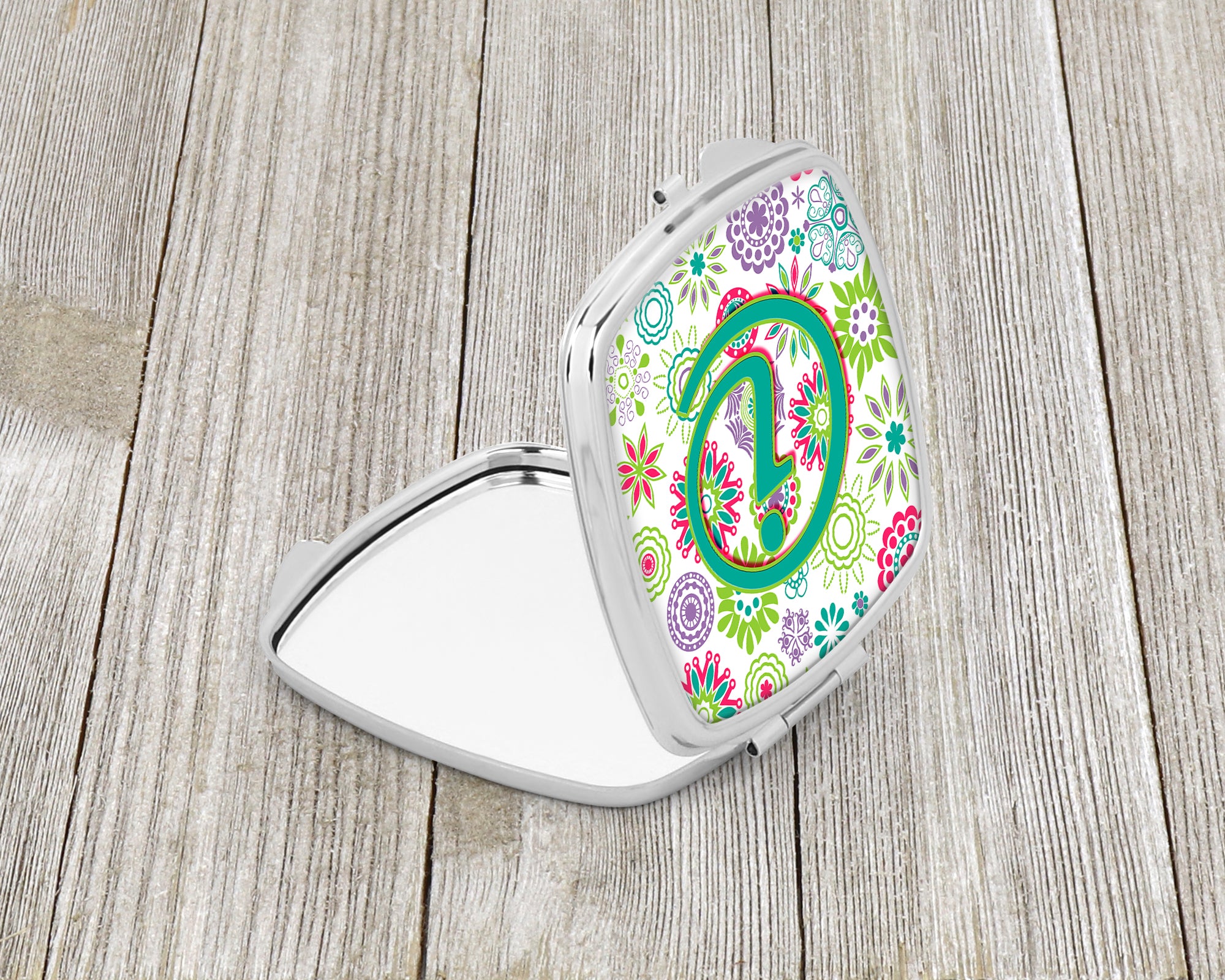 Letter I Flowers Pink Teal Green Initial Compact Mirror CJ2011-ISCM  the-store.com.