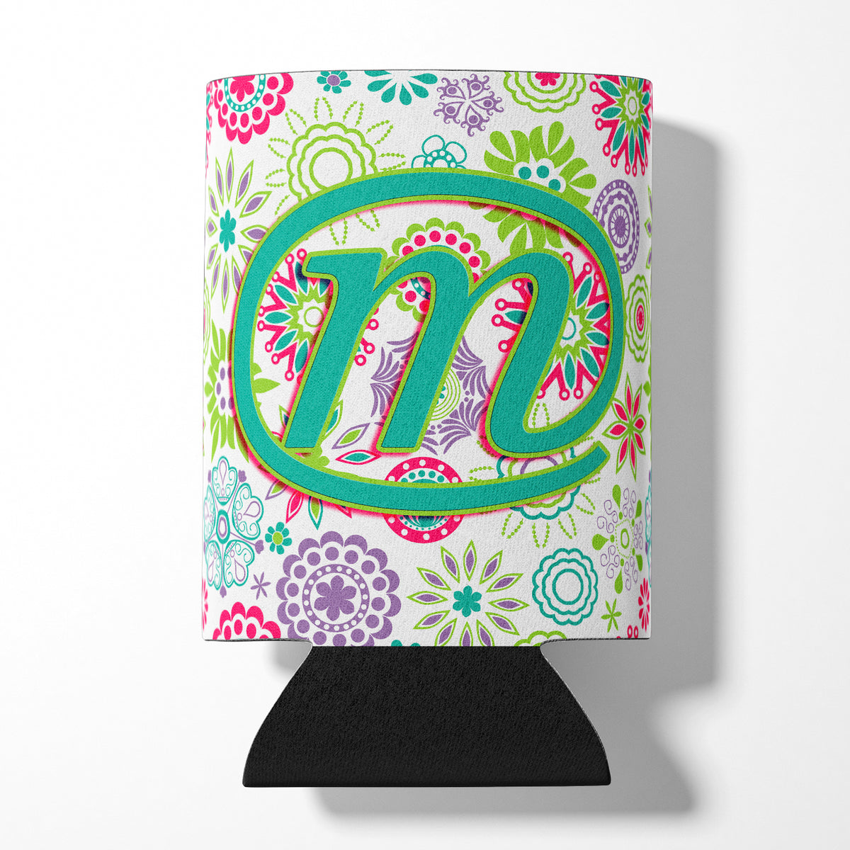 Letter M Flowers Pink Teal Green Initial Can or Bottle Hugger CJ2011-MCC.