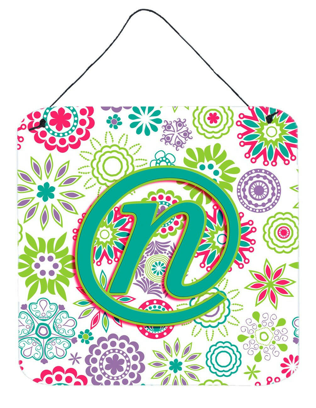 Letter N Flowers Pink Teal Green Initial Wall or Door Hanging Prints CJ2011-NDS66 by Caroline's Treasures