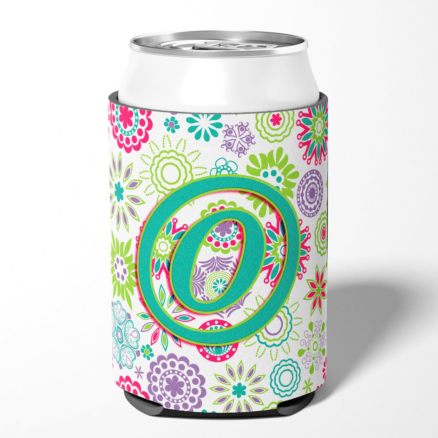 Letter O Flowers Pink Teal Green Initial Can or Bottle Hugger CJ2011-OCC.