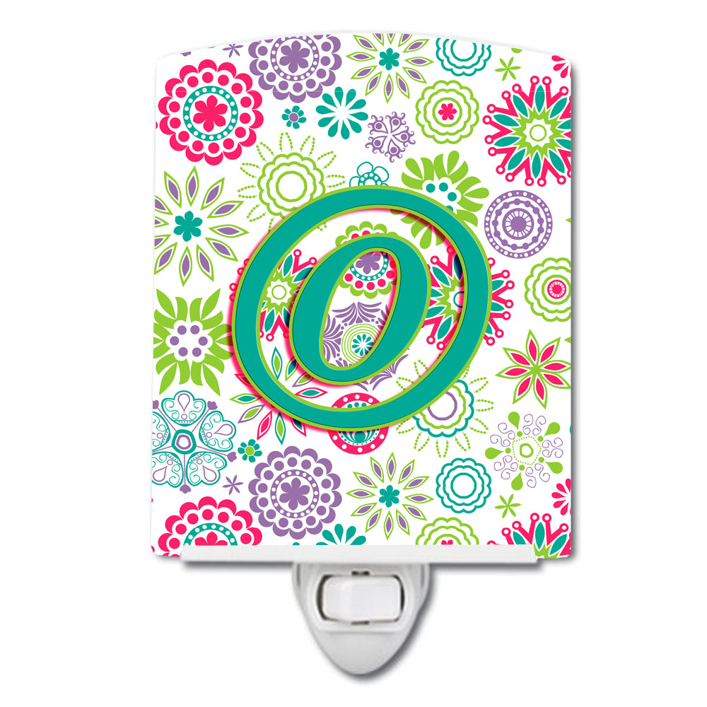 Letter O Flowers Pink Teal Green Initial Ceramic Night Light CJ2011-OCNL - the-store.com