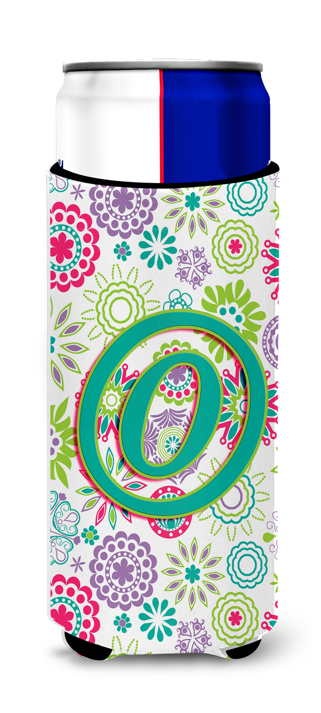 Letter O Flowers Pink Teal Green Initial Ultra Beverage Insulators for slim cans CJ2011-OMUK.