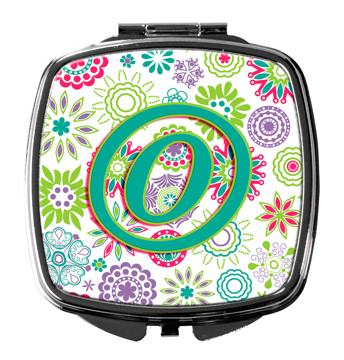 Letter O Flowers Pink Teal Green Initial Compact Mirror CJ2011-OSCM  the-store.com.