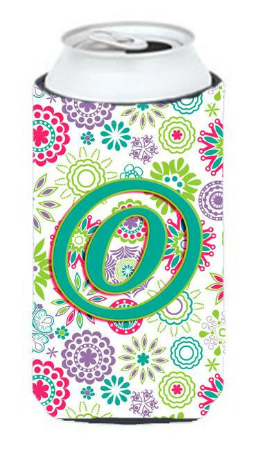 Letter O Flowers Pink Teal Green Initial Tall Boy Beverage Insulator Hugger CJ2011-OTBC by Caroline&#39;s Treasures