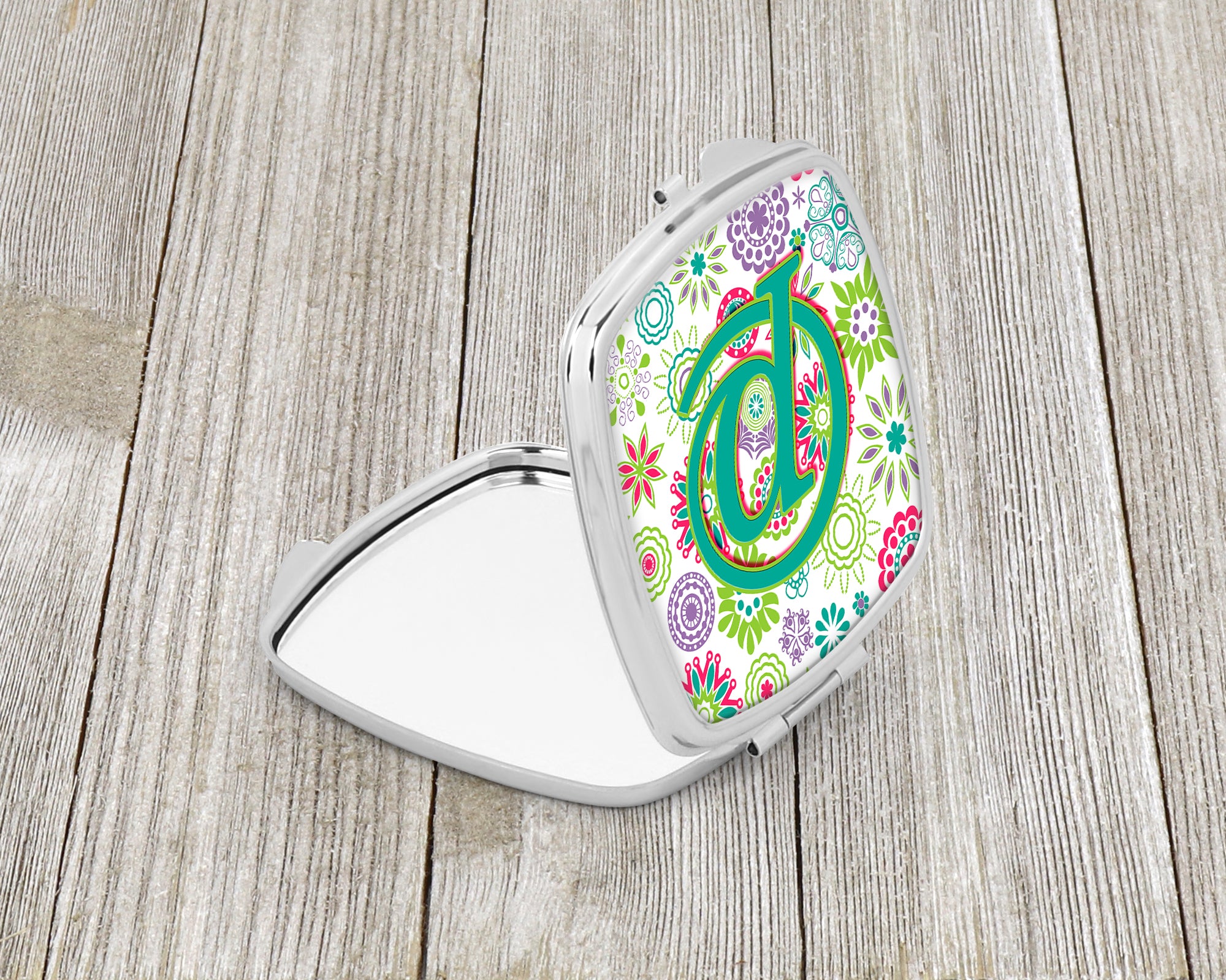 Letter P Flowers Pink Teal Green Initial Compact Mirror CJ2011-PSCM  the-store.com.