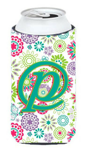 Letter P Flowers Pink Teal Green Initial Tall Boy Beverage Insulator Hugger CJ2011-PTBC by Caroline's Treasures