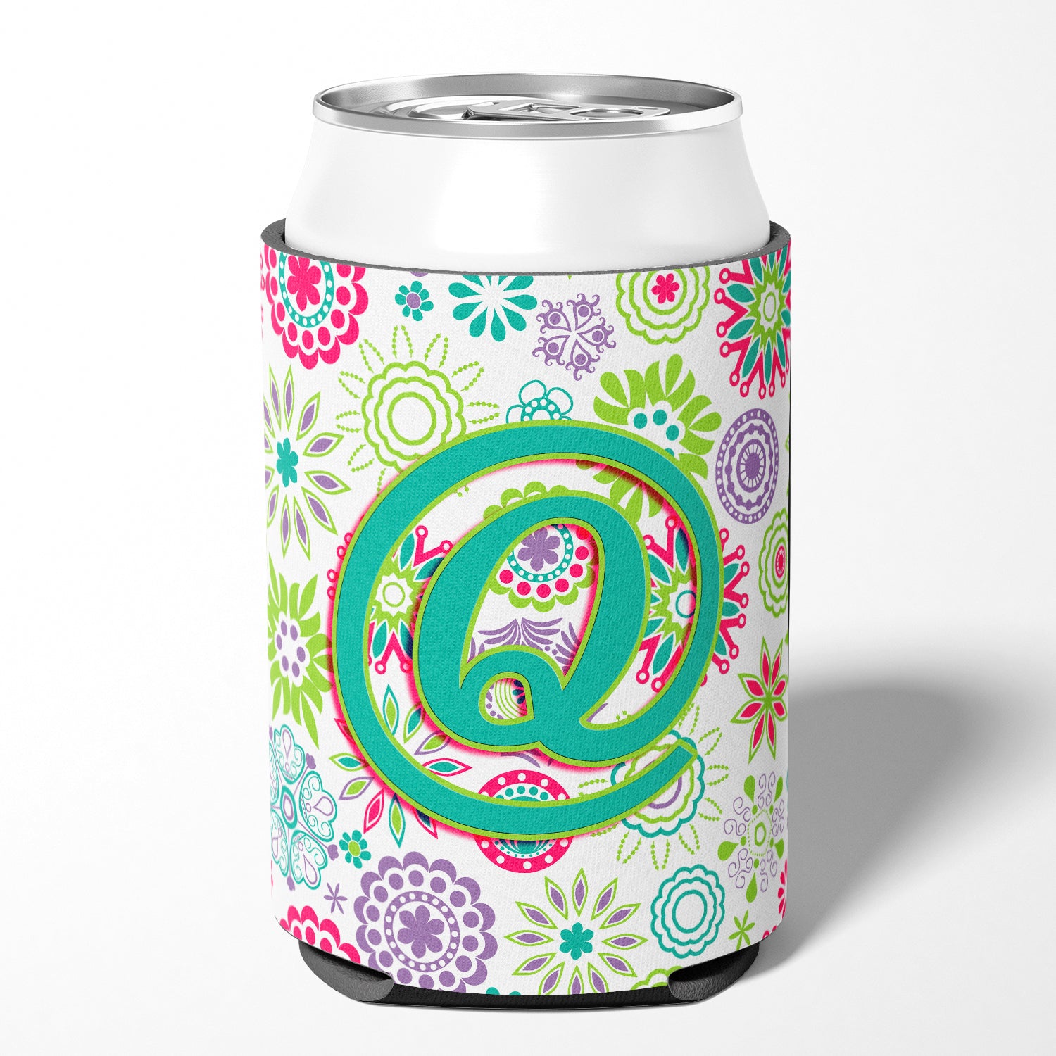 Letter Q Flowers Pink Teal Green Initial Can or Bottle Hugger CJ2011-QCC.