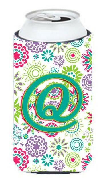 Letter Q Flowers Pink Teal Green Initial Tall Boy Beverage Insulator Hugger CJ2011-QTBC by Caroline&#39;s Treasures