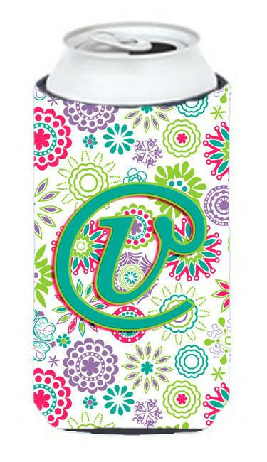 Letter V Flowers Pink Teal Green Initial Tall Boy Beverage Insulator Hugger CJ2011-VTBC by Caroline's Treasures