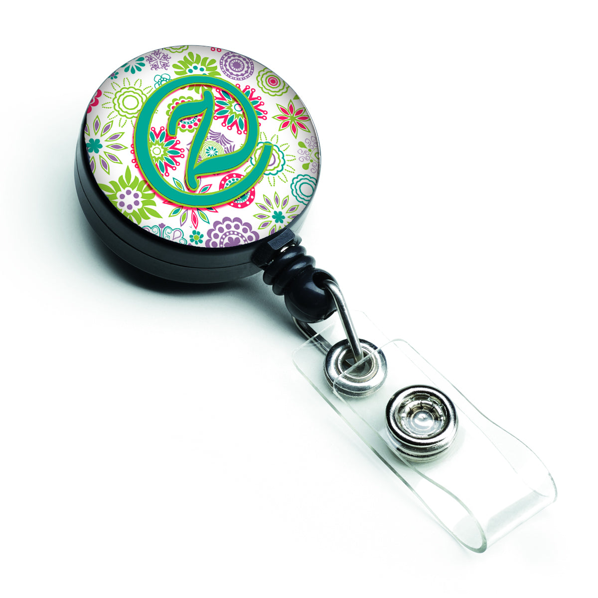 Letter Z Flowers Pink Teal Green Initial Retractable Badge Reel CJ2011-ZBR  the-store.com.