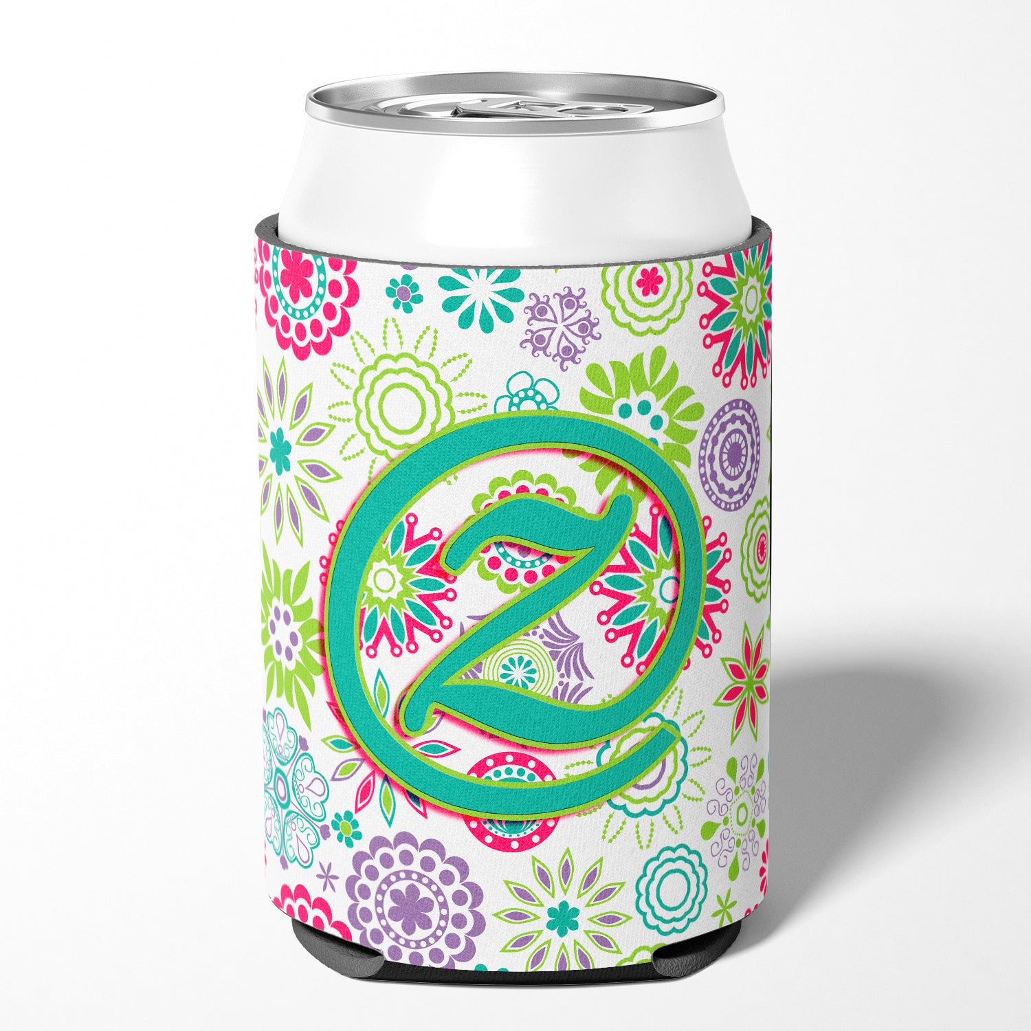 Letter Z Flowers Pink Teal Green Initial Can or Bottle Hugger CJ2011-ZCC  the-store.com.