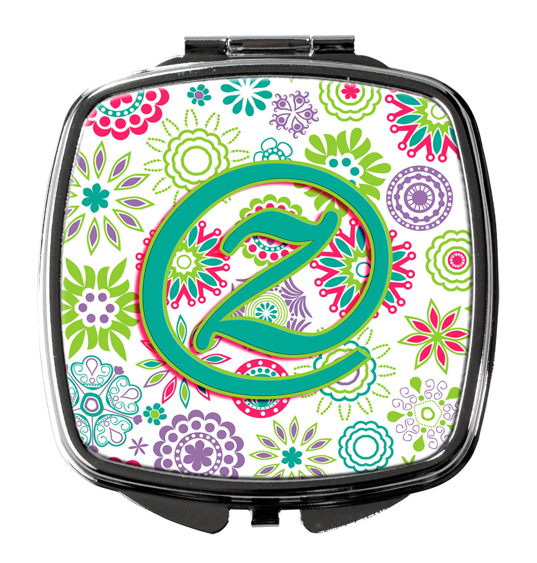 Letter Z Flowers Pink Teal Green Initial Compact Mirror CJ2011-ZSCM  the-store.com.