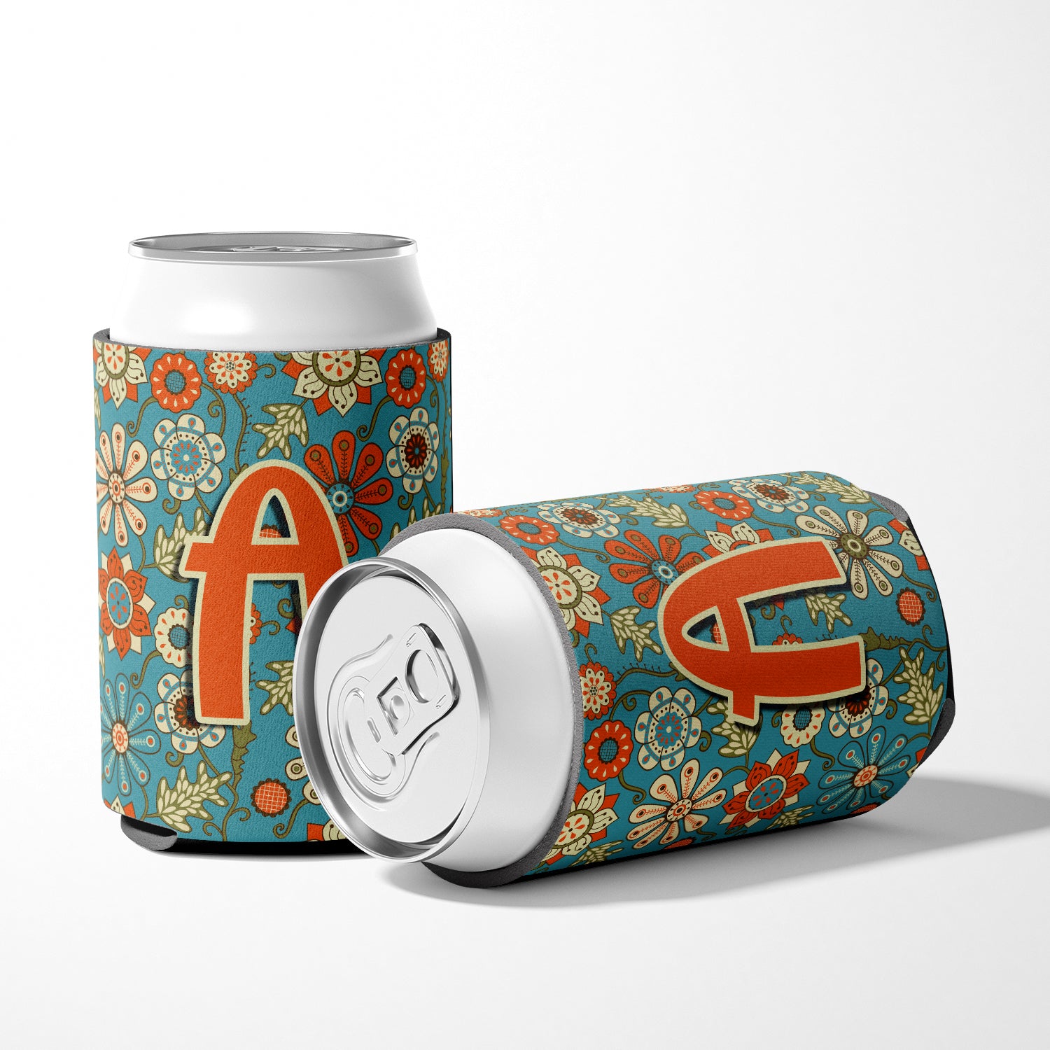 Letter A Flowers Retro Blue Can or Bottle Hugger CJ2012-ACC  the-store.com.