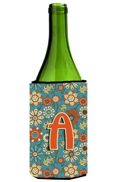 Letter A Flowers Retro Blue Wine Bottle Beverage Insulator Hugger CJ2012-ALITERK by Caroline&#39;s Treasures