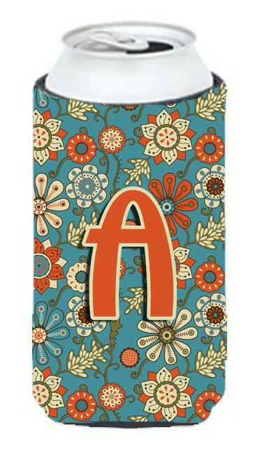 Letter A Flowers Retro Blue Tall Boy Beverage Insulator Hugger CJ2012-ATBC by Caroline's Treasures