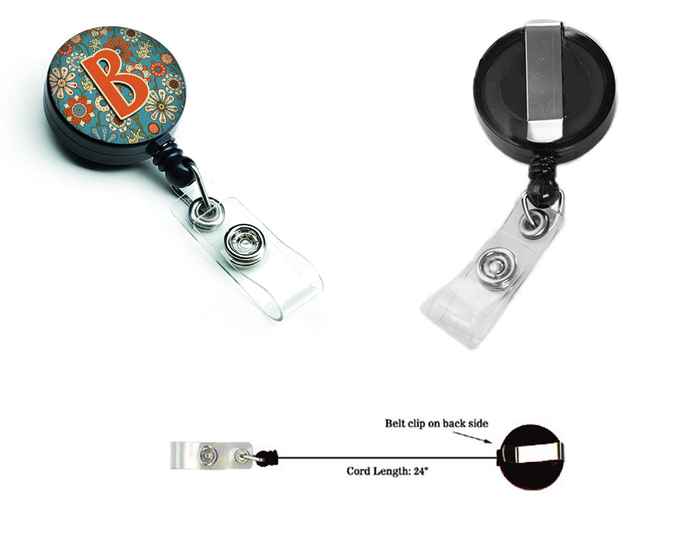 Letter B Flowers Retro Blue Retractable Badge Reel CJ2012-BBR  the-store.com.