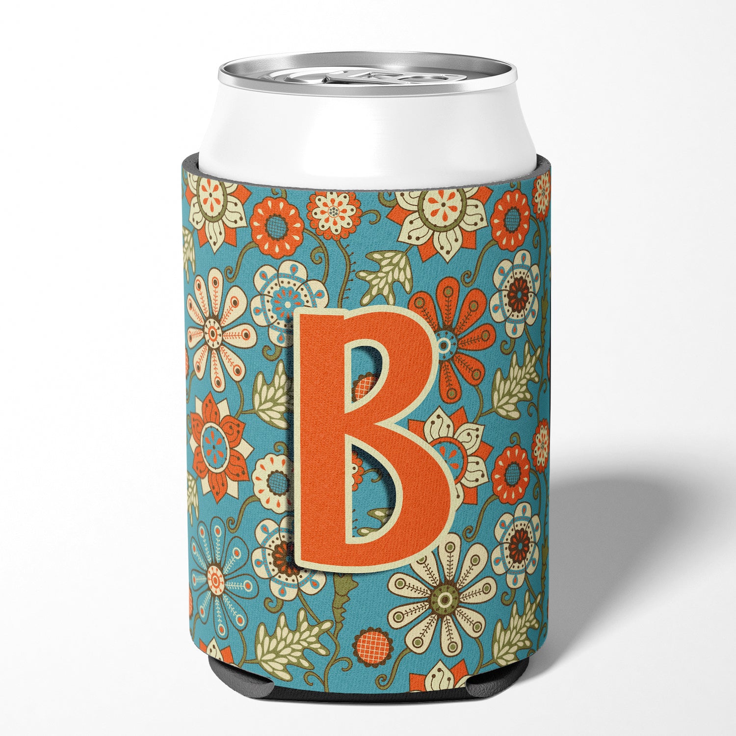 Letter B Flowers Retro Blue Can or Bottle Hugger CJ2012-BCC  the-store.com.