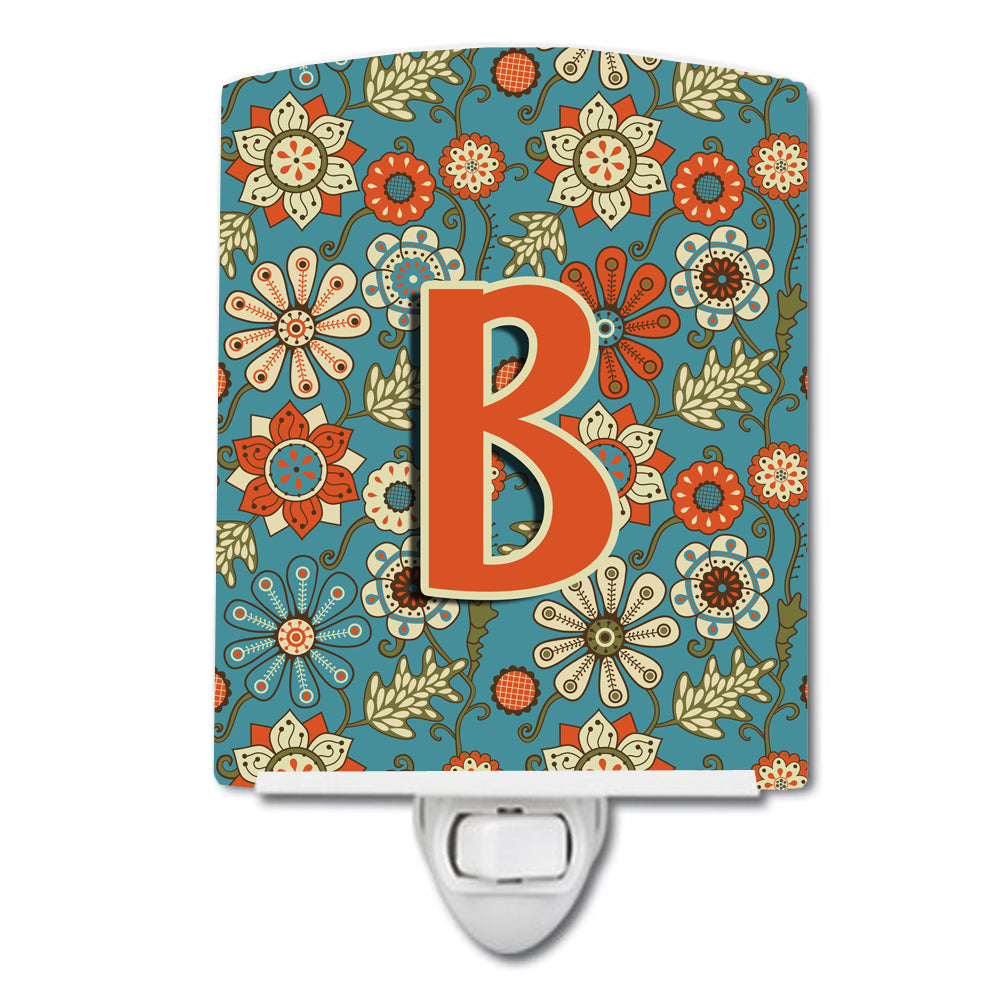 Letter B Flowers Retro Blue Ceramic Night Light CJ2012-BCNL - the-store.com