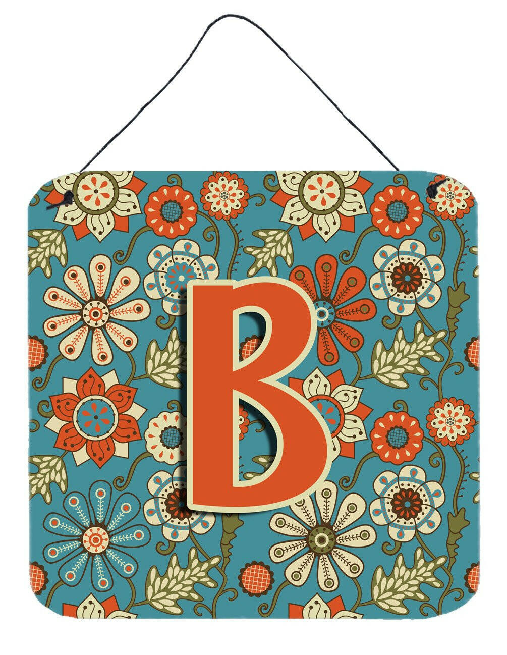 Letter B Flowers Retro Blue Wall or Door Hanging Prints CJ2012-BDS66 by Caroline's Treasures