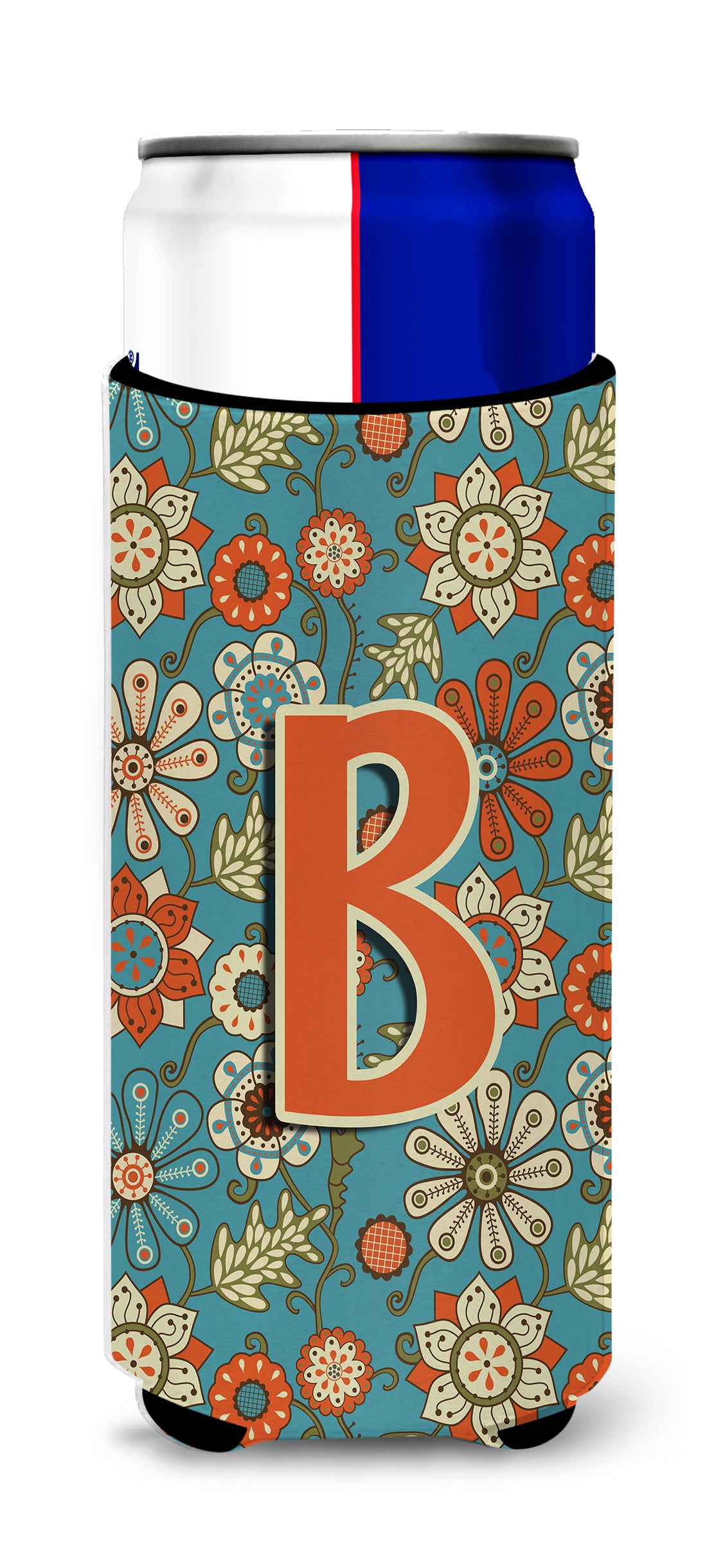 Letter B Flowers Retro Blue Ultra Beverage Insulators for slim cans CJ2012-BMUK.