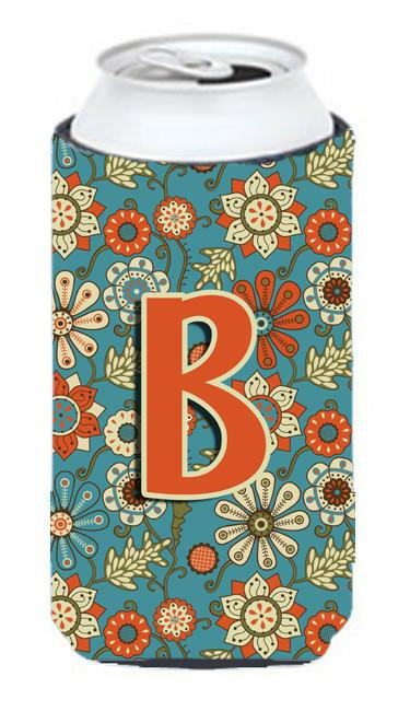 Letter B Flowers Retro Blue Tall Boy Beverage Insulator Hugger CJ2012-BTBC by Caroline's Treasures