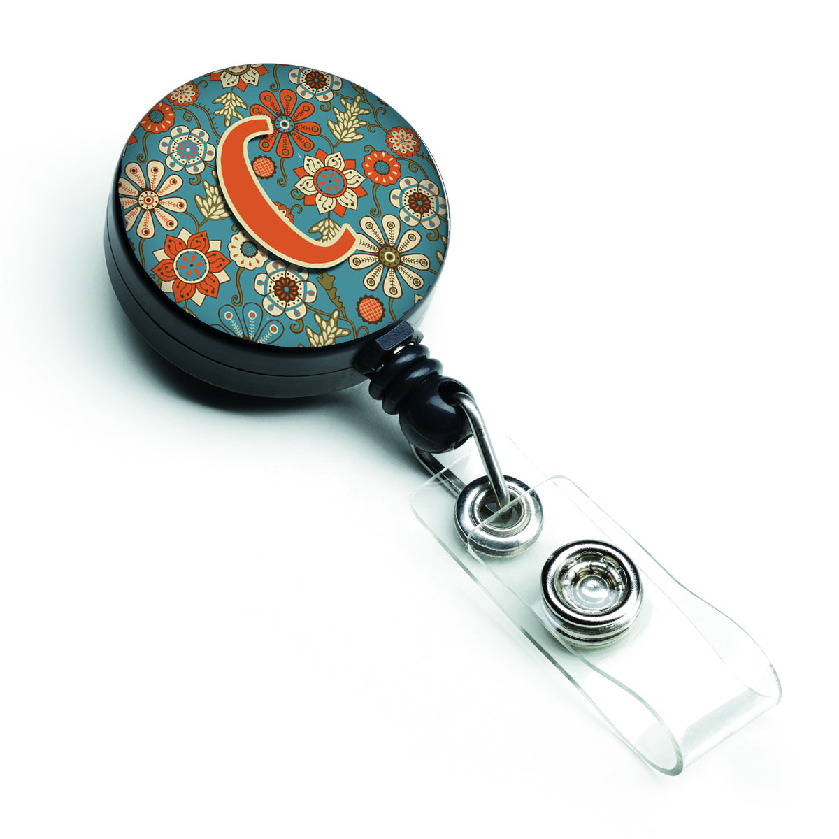 Letter C Flowers Retro Blue Retractable Badge Reel CJ2012-CBR  the-store.com.