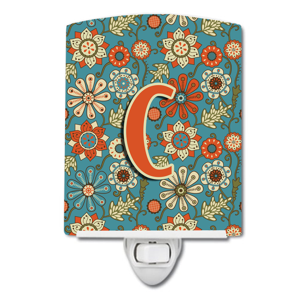 Letter C Flowers Retro Blue Ceramic Night Light CJ2012-CCNL - the-store.com