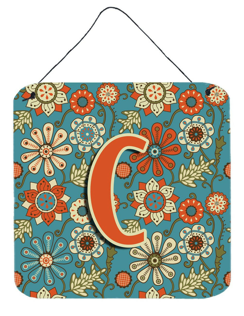 Letter C Flowers Retro Blue Wall or Door Hanging Prints CJ2012-CDS66 by Caroline's Treasures