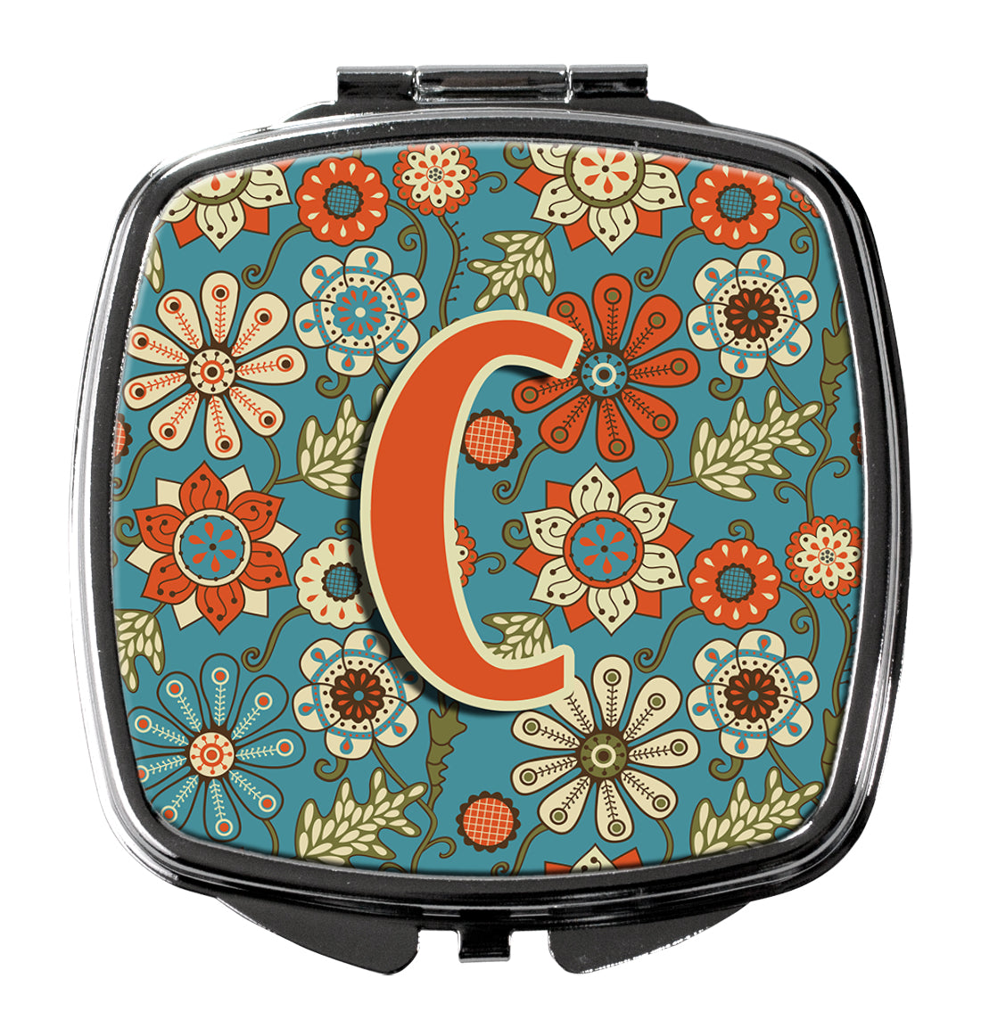 Letter C Flowers Retro Blue Compact Mirror CJ2012-CSCM  the-store.com.