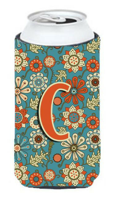 Letter C Flowers Retro Blue Tall Boy Beverage Insulator Hugger CJ2012-CTBC by Caroline's Treasures