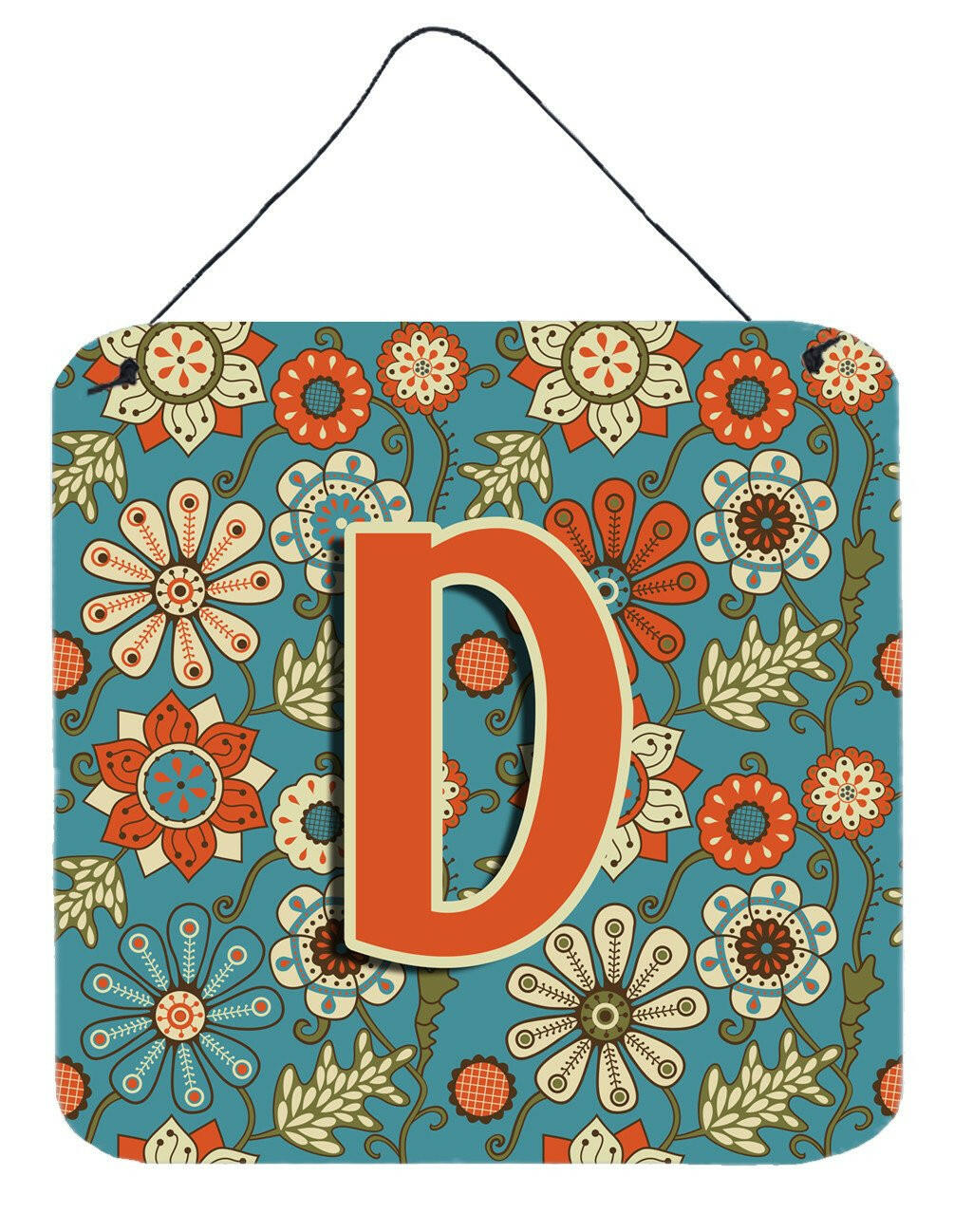 Letter D Flowers Retro Blue Wall or Door Hanging Prints CJ2012-DDS66 by Caroline's Treasures