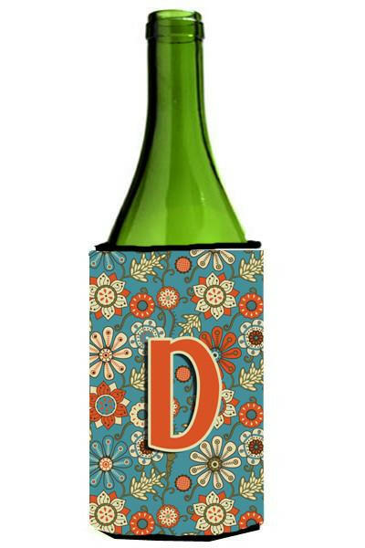 Letter D Flowers Retro Blue Wine Bottle Beverage Insulator Hugger CJ2012-DLITERK by Caroline's Treasures